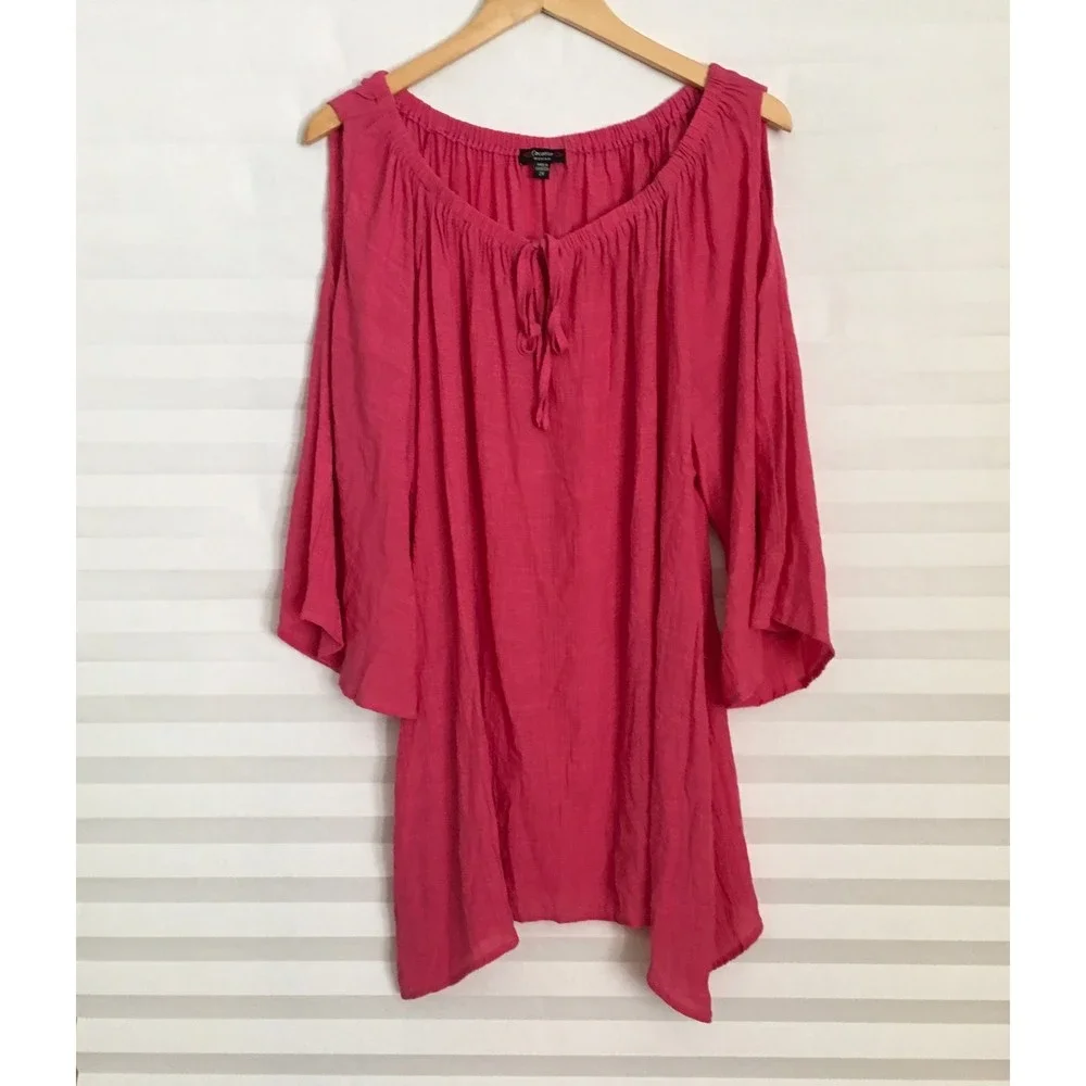 Cocomo Womens Blouse‎ Top Size 2X Cold Shoulder Crinkle Tie Front 3/4th Sleeve